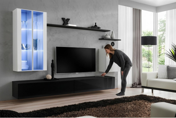 Woonkamer Zwarte tv-standaard Designer Compleet Set Wandplank Modern Nieuwe Meubels