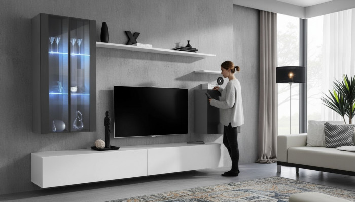 Volledige muur plank woonkamer meubilair 3x wandkast luxe tv-standaard dressoir