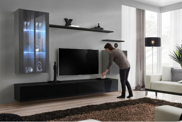 Garnituur rtv Set 7-delig. Woonkamer TV dressoir Vitrine Hangkast Ontwerp Nieuw