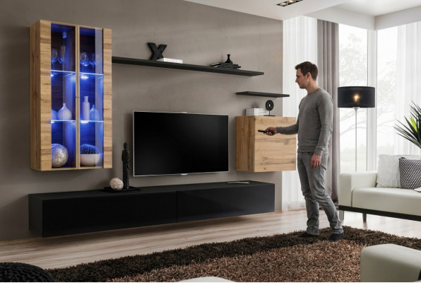 Woonwand houten meubels Zwart TV-standaard Dressoir Wandkast Houten meubels Nieuw