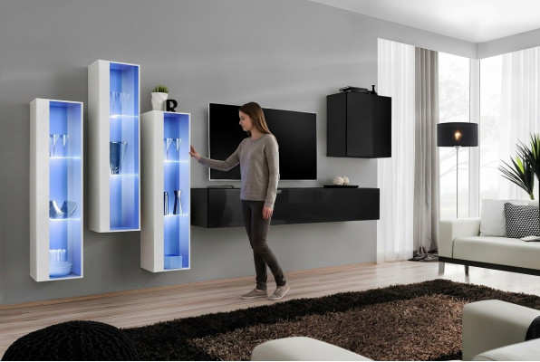 Zwarte tv-standaard woonwand set 5-delig wandkast houten meubels designer nieuw