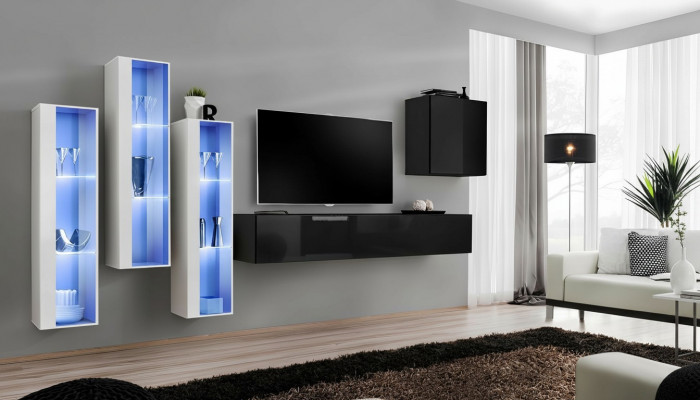 Zwarte tv-standaard woonwand set 5-delig wandkast houten meubels designer nieuw