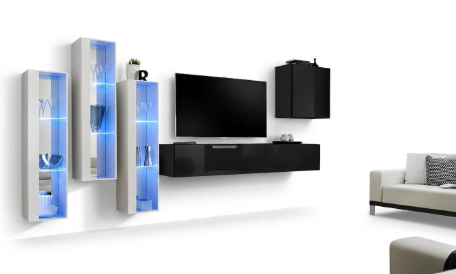 Zwarte tv-standaard woonwand set 5-delig wandkast houten meubels designer nieuw