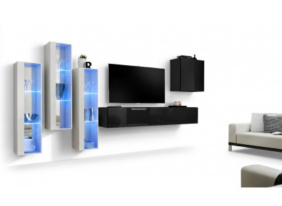 Zwarte tv-standaard woonwand set 5-delig wandkast houten meubels designer nieuw