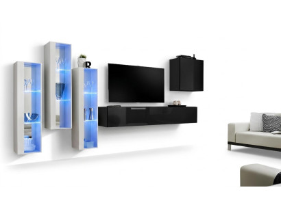 Zwarte tv-standaard woonwand set 5-delig wandkast houten meubels designer nieuw