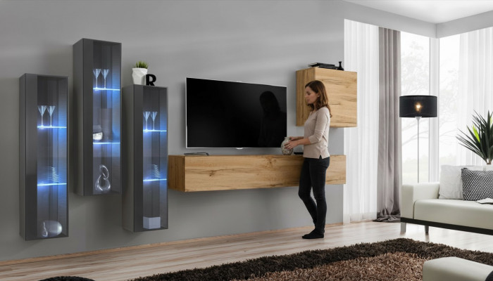 Woonkamer muur van hout Luxe set Interieur nieuw Stijl modern, Luxe Bruin