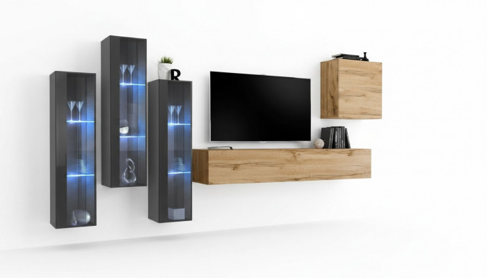 Woonkamer muur van hout Luxe set Interieur nieuw Stijl modern, Luxe Bruin