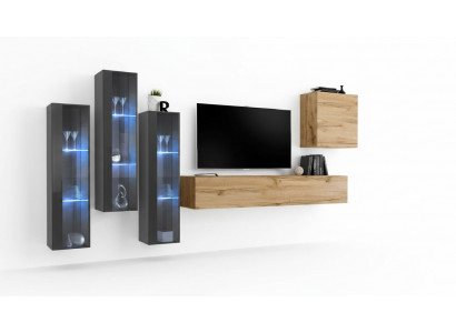 Woonkamer muur van hout Luxe set Interieur nieuw Stijl modern, Luxe Bruin