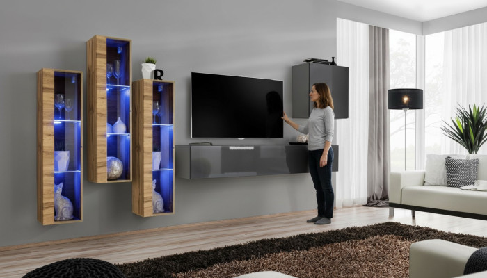 Luxe woonwand grijs hoogglans tv-standaard designer dressoir woonkamerset