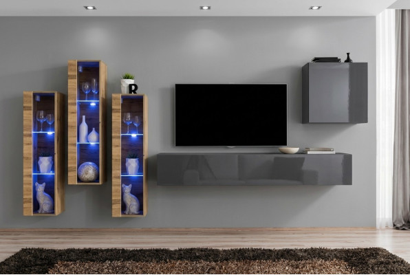 Luxe woonwand grijs hoogglans tv-standaard designer dressoir woonkamerset