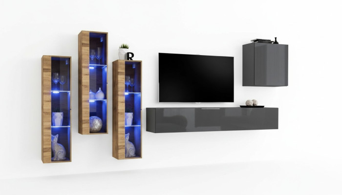 Luxe woonwand grijs hoogglans tv-standaard designer dressoir woonkamerset