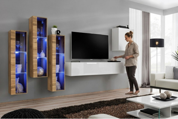 Compleet set 5-delige woonkamer houten meubilair modern design set hoogglans