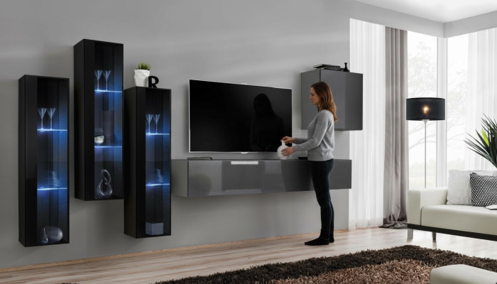 Ontwerper Grijze woonkamer TV-standaard Compleet hoogglans dressoir Wandkast