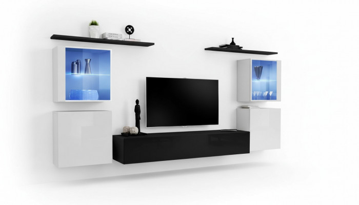 Houten meubels Zwarte woonkamer woonkamer muurrekken luxe inrichting kast nieuw