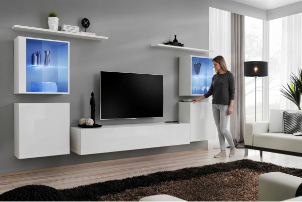 Witte woonkamermeubels woonwand 2x wandplanken Compleet set luxe inrichting