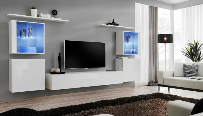 Witte woonkamermeubels woonwand 2x wandplanken Compleet set luxe inrichting