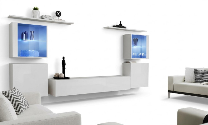 Witte woonkamermeubels woonwand 2x wandplanken Compleet set luxe inrichting