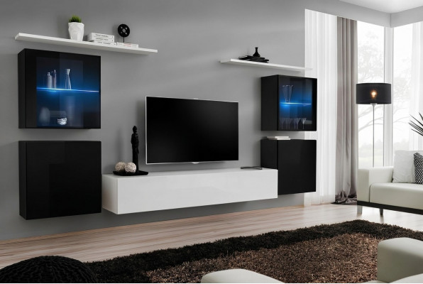 Woonkamer wand wit muurrekken tv-standaard compleet dressoir hoogglans inrichting