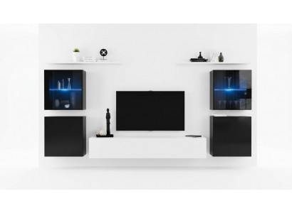 Woonkamer wand wit muurrekken tv-standaard compleet dressoir hoogglans inrichting