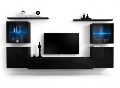 Zwarte woonkamerwand woonkamer meubels luxe muurkast compleet ontwerper nieuw