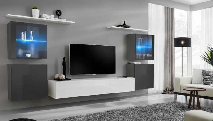 Wit hoogglans woonwand ontworpen wandkast wandrekken hout luxe meubels.