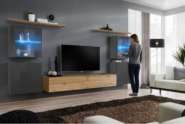 Ontwerper Braun woonkamer muur planken kast woonkamer hout meubels stijl modern