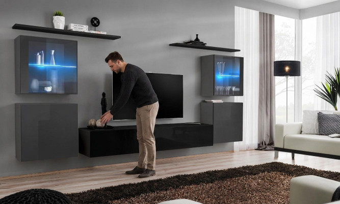 Moderne wandkast woonkamer wandplanken dressoir tv-standaard designer set 7-delig