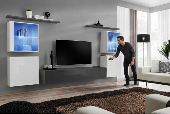 Set 7-delige woonwand Luxe dressoir TV-standaard lowboard wandplanken wandkast