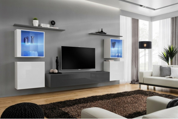 Set 7-delige woonwand Luxe dressoir TV-standaard lowboard wandplanken wandkast