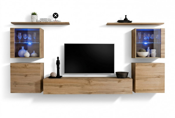 Wandmeubel Luxe Set 7-delig. Woonkamer Wandkast Wandplanken Houten Meubelset.