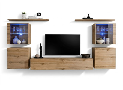 Wandmeubel Luxe Set 7-delig. Woonkamer Wandkast Wandplanken Houten Meubelset.