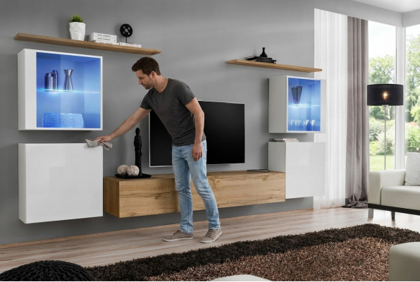 Volledige bruine tv-standaard set van 4 stuks designer woonkamermeubilair, wandrekken meubels