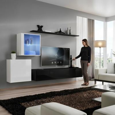 Wandmeubel 260cm RTV dressoir tv standaard Luxe woonkamer meubels Hout Zwart