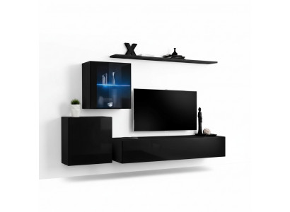 Luxe Zwarte woonkamer wandmeubel 2x wandkast woonmeubels woonkamer meubels