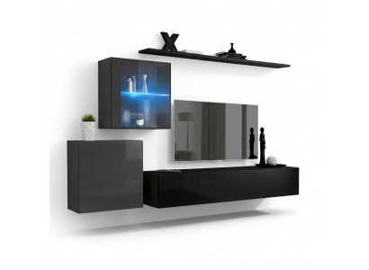 Woonkamer 2x muurkast inrichting hoogglans wandplank ontwerper houten meubels