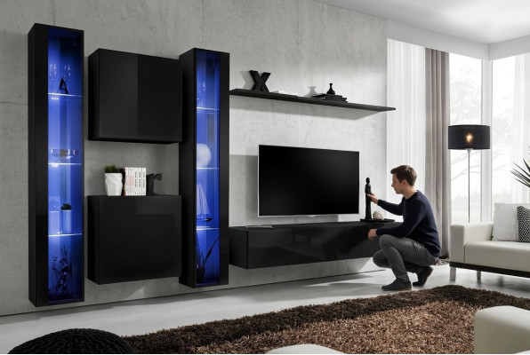 Woonkamerset ontwerpmeubilair 2x wandkast hangende vitrine inrichting