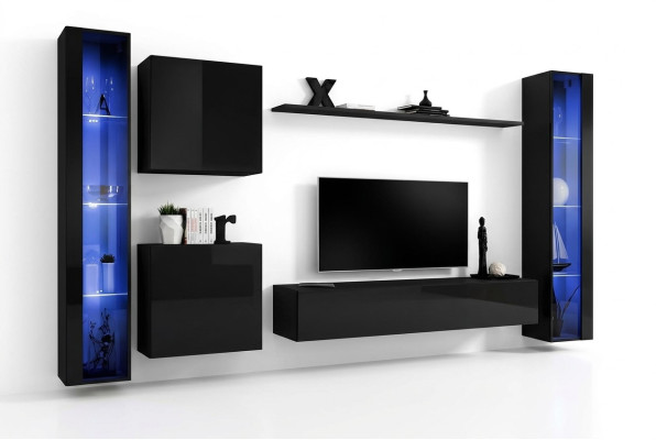 Woonkamerset ontwerpmeubilair 2x wandkast hangende vitrine inrichting