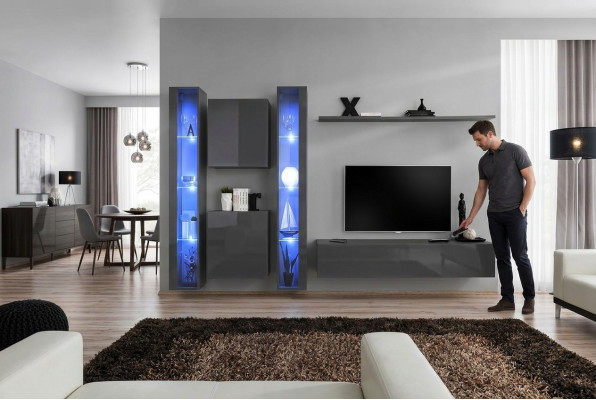 Luxe 2x hangende vitrine Nieuwe wandcombinatie 2x wandkast Compleet set wandplank Nieuw