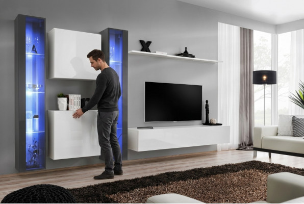 Wandmeubel Compleet Set 6-delig Hangende Vitrine Woonkamermeubilair Wandkast