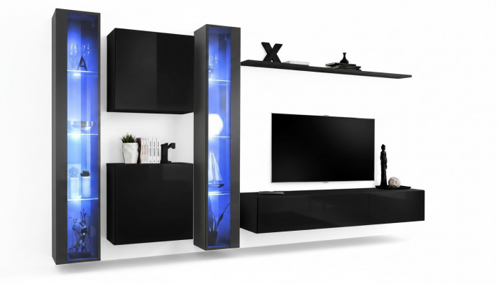 Houten meubel compleet woonkamer set muurkast luxe vitrine inrichting