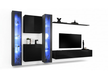 Houten meubel compleet woonkamer set muurkast luxe vitrine inrichting