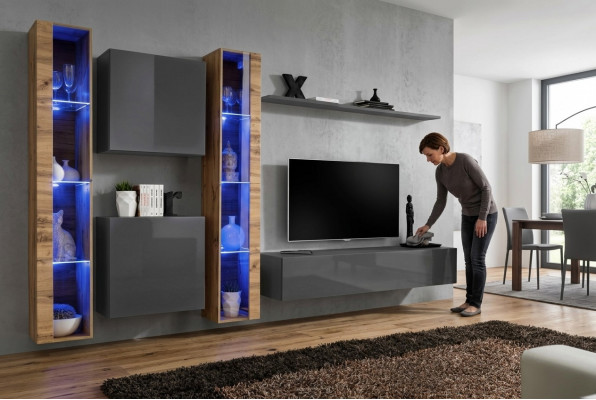 Luxe compleet set 6-delige woonkamer grijs tv-standaard wandkast dressoir modern