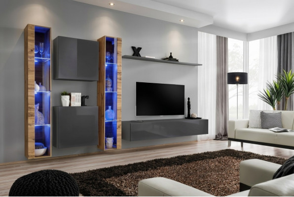 Luxe compleet set 6-delige woonkamer grijs tv-standaard wandkast dressoir modern