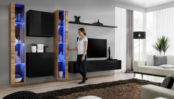 Wandmeubel Wandkast Modern Design TV-standaard Zwart Woonkamer meubilair Compleet.