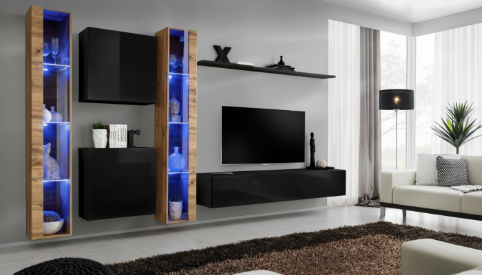 Wandmeubel Wandkast Modern Design TV-standaard Zwart Woonkamer meubilair Compleet.