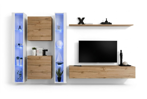 Woonkamermeubilair wandkast tv-standaard bruin dressoir complete inrichting. Wohnzimmermöbel Wohnwand TV-Ständer braune Anrichte komplette Einrichtung.