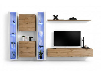 Woonkamermeubilair wandkast tv-standaard bruin dressoir complete inrichting. Wohnzimmermöbel Wohnwand TV-Ständer braune Anrichte komplette Einrichtung.