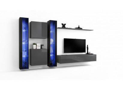 Woonkamermeubels 2x wandkast Grijs Modern dressoir Inrichting Hangende vitrine  Woonkamer meubels 2x wandkast Grijs Modern dressoir Inrichting Hangende vitrine