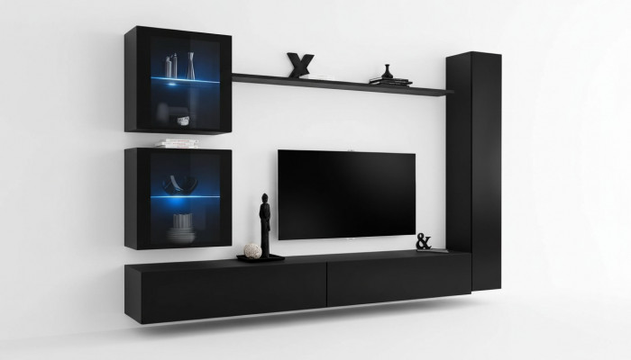 Zwart woonwand compleet set inrichting designer meubels tv-standaard modern