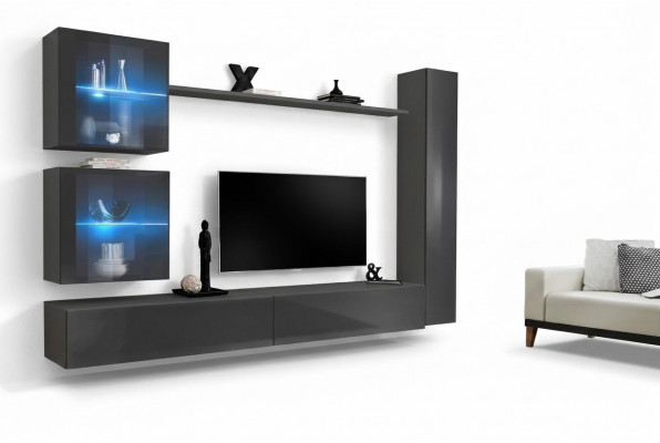 Luxe volledige woonwand grijs meubel ontwerper set inrichting dressoir modern.